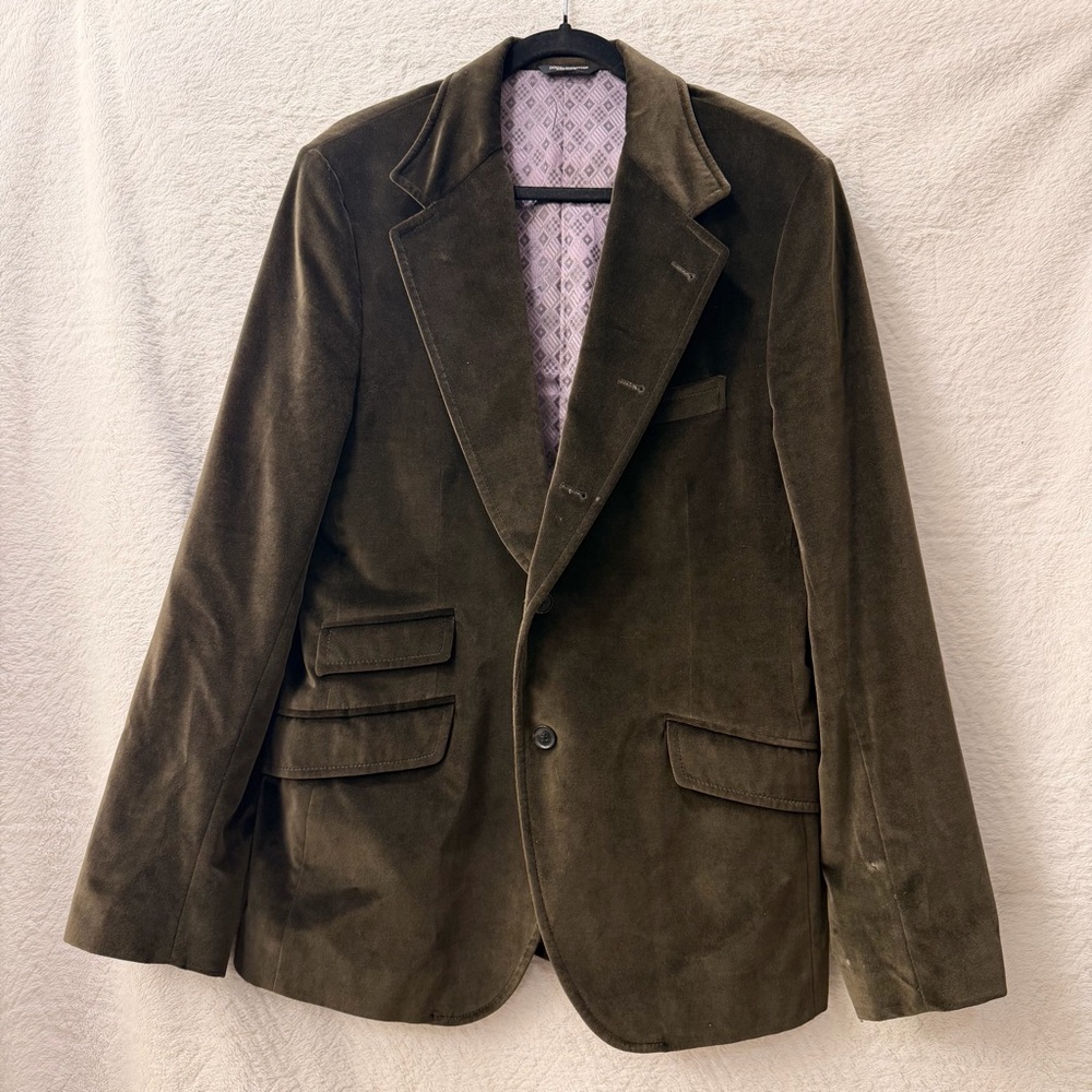 Vintage Dolce & Gabbana Men's Olive Blazer | Cotton Suede | Size 44